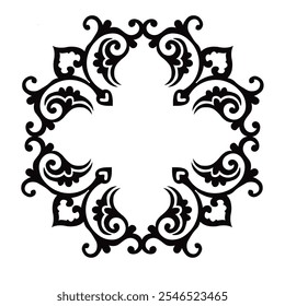  Ornamental Floral Design A classic black and white floral design element featuring elegant, curved leaves and intricate detailing. Perfect for use in decorative borders, logos