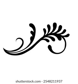 Un elemento clásico de diseño floral en blanco y negro con hojas elegantes y curvas y detalles intrincados. Perfecto para su uso en bordes decorativos, logotipo