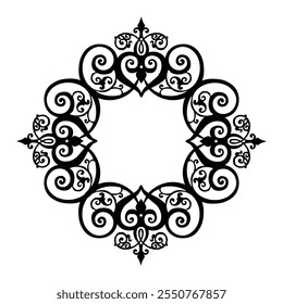 Ornamental Floral Design A classic black and white floral design element featuring elegant