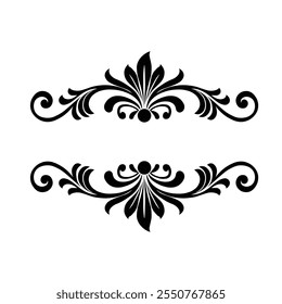 Ornamental Floral Design A classic black and white floral design element featuring elegant