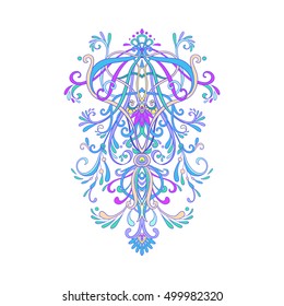 Ornamental floral element for design in vintage style. Vector vintage pattern in Victorian style. Ornament for wedding invitations, greeting cards. In vaporwave pastel neon, psychedelic style