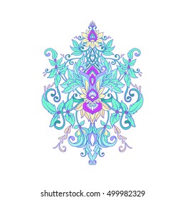 Ornamental floral element for design in vintage style. Vector vintage pattern in Victorian style. Ornament for wedding invitations, greeting cards. In vaporwave pastel neon, psychedelic style