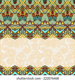 ornamental floral folkloric background for invitation, cover design, fabric pattern or page decoration, ethnic border on vintage flower background, vector illustration