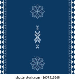 Ornamental floral geometric dots on blue background. Abstract background fabric. creative design home decoration. tribal ethnic design. fabric design with dots geometric