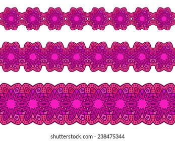 Ornamental floral magenta color Seamless border Vector set