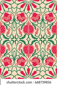 Ornamental floral pattern. Colorful background with pomegranates. 
Template for textile, carpet, wallpaper, shawl.