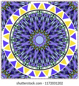 ornamental floral pattern for fashion print. Ethnic mandala decoration. For fashion print, bandanna, tablecloth, neck scarf.