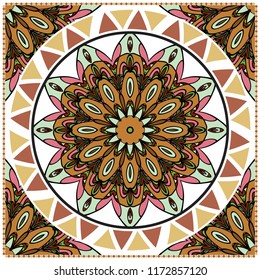 ornamental floral pattern for fashion print. Ethnic mandala decoration. For fashion print, bandanna, tablecloth, neck scarf.
