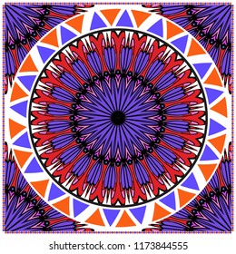 ornamental floral pattern for fashion print. Ethnic mandala decoration. For fashion print, bandanna, tablecloth, neck scarf.