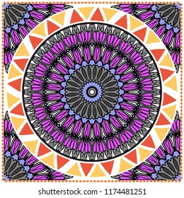 ornamental floral pattern for fashion print. Ethnic mandala decoration. For fashion print, bandanna, tablecloth, neck scarf.