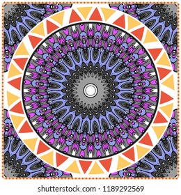 ornamental floral pattern for fashion print. Ethnic mandala decoration. For fashion print, bandanna, tablecloth, neck scarf.