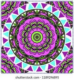 ornamental floral pattern for fashion print. Ethnic mandala decoration. For fashion print, bandanna, tablecloth, neck scarf.