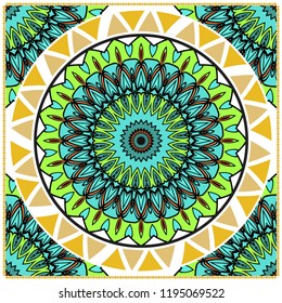 ornamental floral pattern for fashion print. Ethnic mandala decoration. For fashion print, bandanna, tablecloth, neck scarf.