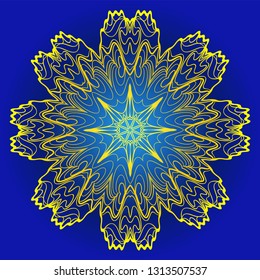 Ornamental Floral Pattern. Hand Draw Mandala. Decorative Elements. Vector Illustration. Anti-Stress Therapy Pattern. Oriental Pattern. Indian, Moroccan, Mystic, Ottoman Motifs. Blue, yellow color.