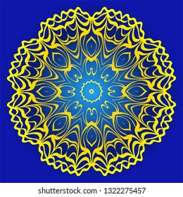 Ornamental Floral Pattern. Hand Draw Mandala. Decorative Elements. Vector Illustration. Anti-Stress Therapy Pattern. Oriental Pattern. Indian, Moroccan, Mystic, Ottoman Motifs. Blue, yellow color.