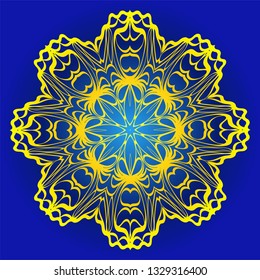 Ornamental Floral Pattern. Hand Draw Mandala. Decorative Elements. Vector Illustration. Anti-Stress Therapy Pattern. Oriental Pattern. Indian, Moroccan, Mystic, Ottoman Motifs. Blue, yellow color.