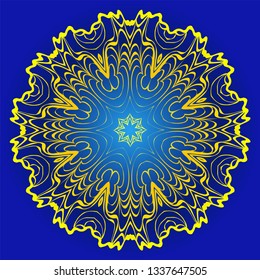 Ornamental Floral Pattern. Hand Draw Mandala. Decorative Elements. Vector Illustration. Anti-Stress Therapy Pattern. Oriental Pattern. Indian, Moroccan, Mystic, Ottoman Motifs. Blue, yellow color.