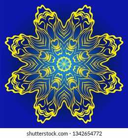 Ornamental Floral Pattern. Hand Draw Mandala. Decorative Elements. Vector Illustration. Anti-Stress Therapy Pattern. Oriental Pattern. Indian, Moroccan, Mystic, Ottoman Motifs. Blue, yellow color.