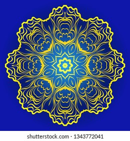 Ornamental Floral Pattern. Hand Draw Mandala. Decorative Elements. Vector Illustration. Anti-Stress Therapy Pattern. Oriental Pattern. Indian, Moroccan, Mystic, Ottoman Motifs. Blue, yellow color.