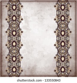 Ornamental floral pattern with place for your text, on grunge paper background