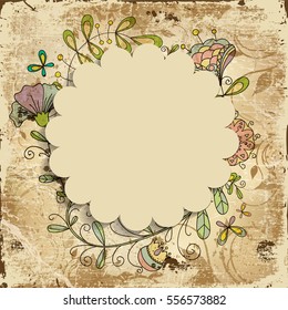 Ornamental floral pattern with place for your text, in grunge background