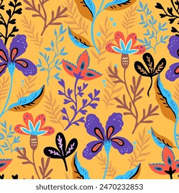 Ornamental floral pattern with stylized ornate floral elements. Vector illustration.
