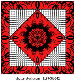 Ornamental floral print with color mandala. For design of carpet, shawl, pillow, cushion. Vector illustration.