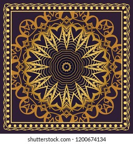 Ornamental floral print with color mandala. For design of carpet, shawl, pillow, cushion. Vector illustration.