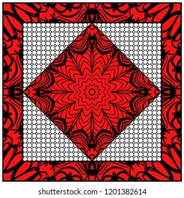 Ornamental floral print with color mandala. For design of carpet, shawl, pillow, cushion. Vector illustration.