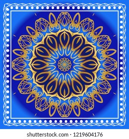 Ornamental floral print with color mandala. For design of carpet, shawl, pillow, cushion. Vector illustration.
