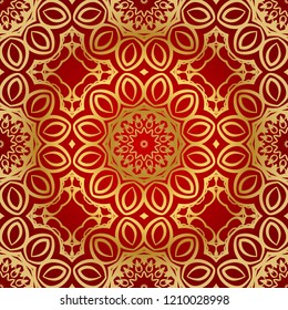 Ornamental floral print with color seamless ornament. For design of carpet, shawl, pillow, cushion. Vector illustration.