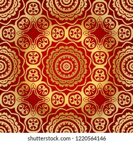 Ornamental floral print with color seamless ornament. For design of carpet, shawl, pillow, cushion. Vector illustration.