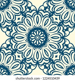 Ornamental floral print with color seamless ornament. For design of carpet, shawl, pillow, cushion. Vector illustration.