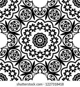 Ornamental floral print with color seamless ornament. For design of carpet, shawl, pillow, cushion. Vector illustration.