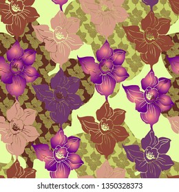 Ornamental floral printed seamless pattern with colorful silhouettes of flowers . Texsture manual graphic for fabric, wallpaper, textile, wrapping paper, print. Vector illustration.