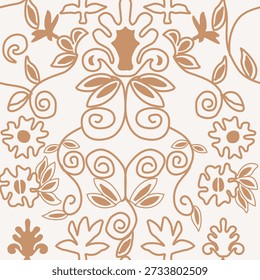Ornamental floral scrolls seamless pattern with decorative vintage elements for textile print for fabric, seamless pattern