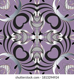 Ornamental floral seamless pattern. Abstract vector flourish background. Colorful Lines ornaments. Line art flowers, leaves, curves, shapes. Repeat decorative backdrop. For fabric, prints, wallpapers.