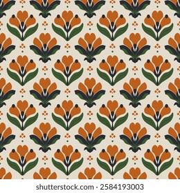 Ornamental Floral Seamless Pattern with Delicate Green Accents