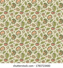 Ornamental Floral Seamless Pattern for Design. Hand-drawn Colored Seamless Pattern With Flowers, Leaves and Decorations for Card, Baner, Wedding, Holiday, Birthday, Web, Print, Textile.