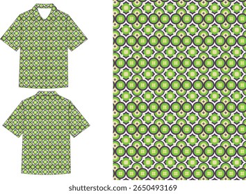 Ornamental floral seamless pattern with kaleidoscopic green elements and circular symmetry. Great for vibrant textile design and bold fashion.