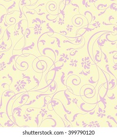 Ornamental floral seamless pattern in light beige and violet pastel color. Floral vector background.