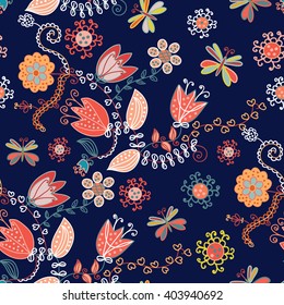 Ornamental floral seamless pattern for textile or card - vector illustration