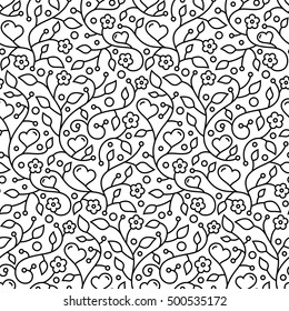 Ornamental floral seamless wallpaper pattern with flowers, leaves and hearts for your design