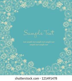 Ornamental floral text background with sample text. Template with flowers and butterflies for design greeting cards, covers, package