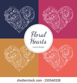 Ornamental floral Valentine's day heart. Set of Valentine's Day Cards.