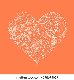 Ornamental floral Valentine's day heart . Decorative heart illustration in doodle style .