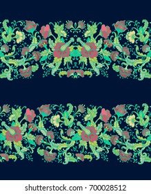 Ornamental floral vector border on dark background