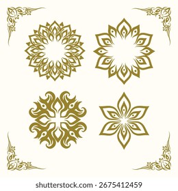 Conjunto de Vector floral ornamental – Marco decorativo de Antiguas y Elementos de borde