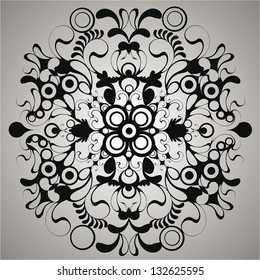 Ornamental flourish circle on grey background  - vector  illustration