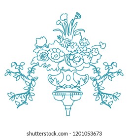 ornamental flower arrangment drawing at the vase